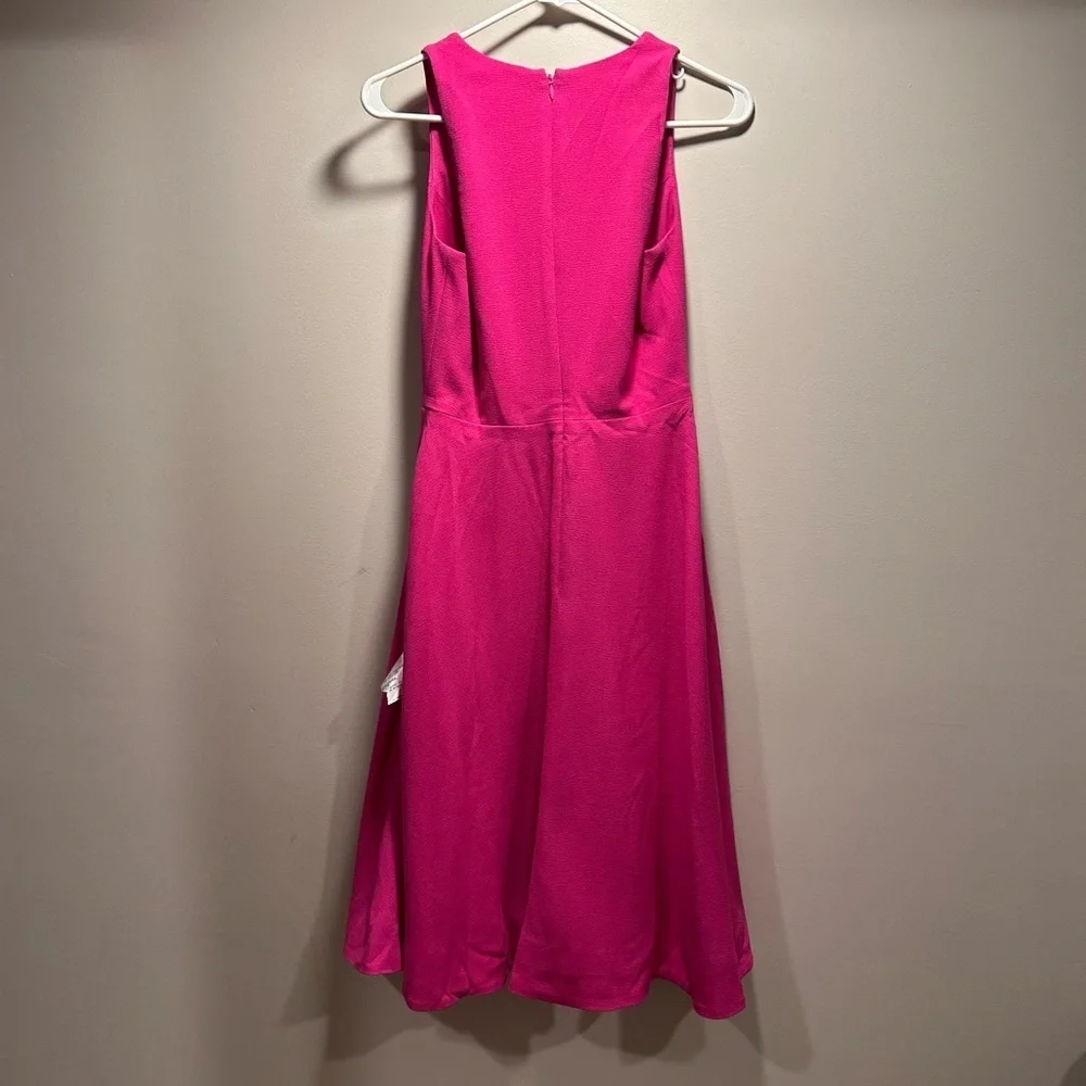 Dress The Population NWT Catalina Dress Bright Fuchsia VNeck Fit & Flare Midi S - Picture 7 of 16